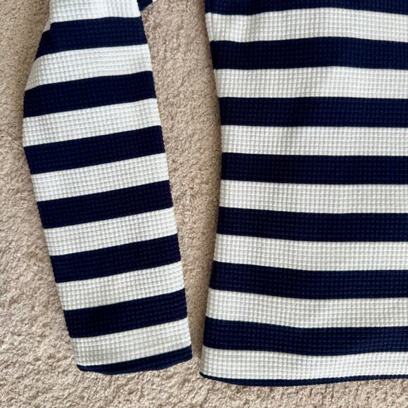 T Talbots Navy White Striped Preppy Nautical Asymmetrical Zip Moto Jacket Small - Picture 10 of 13